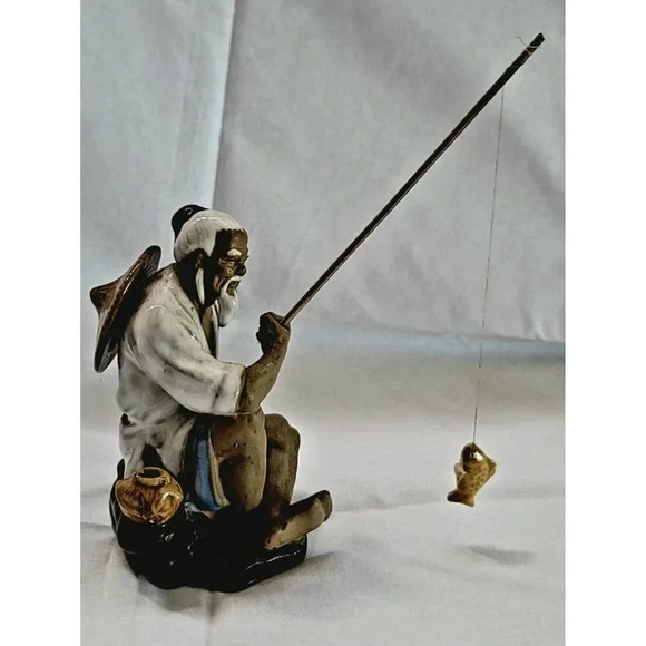 VINTAGE WANJIANG CHINA CHINESE SHIWAN MUDMAN FISHERMAN 5" FIGURINE SEE PHOTOS - Picture 1 of 16